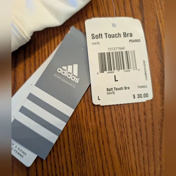 Adidas Soft Touch White Sports Bra, Size L - NEW - Picture 4 of 9